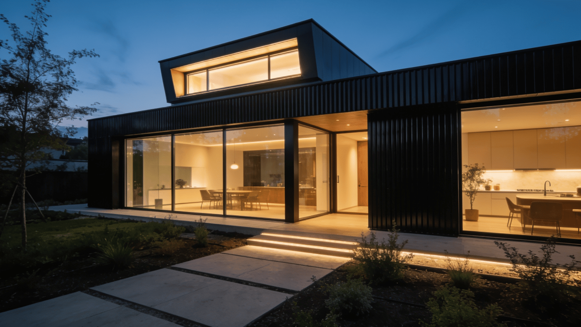 Flat roof dormer with large windows on a contemporary home