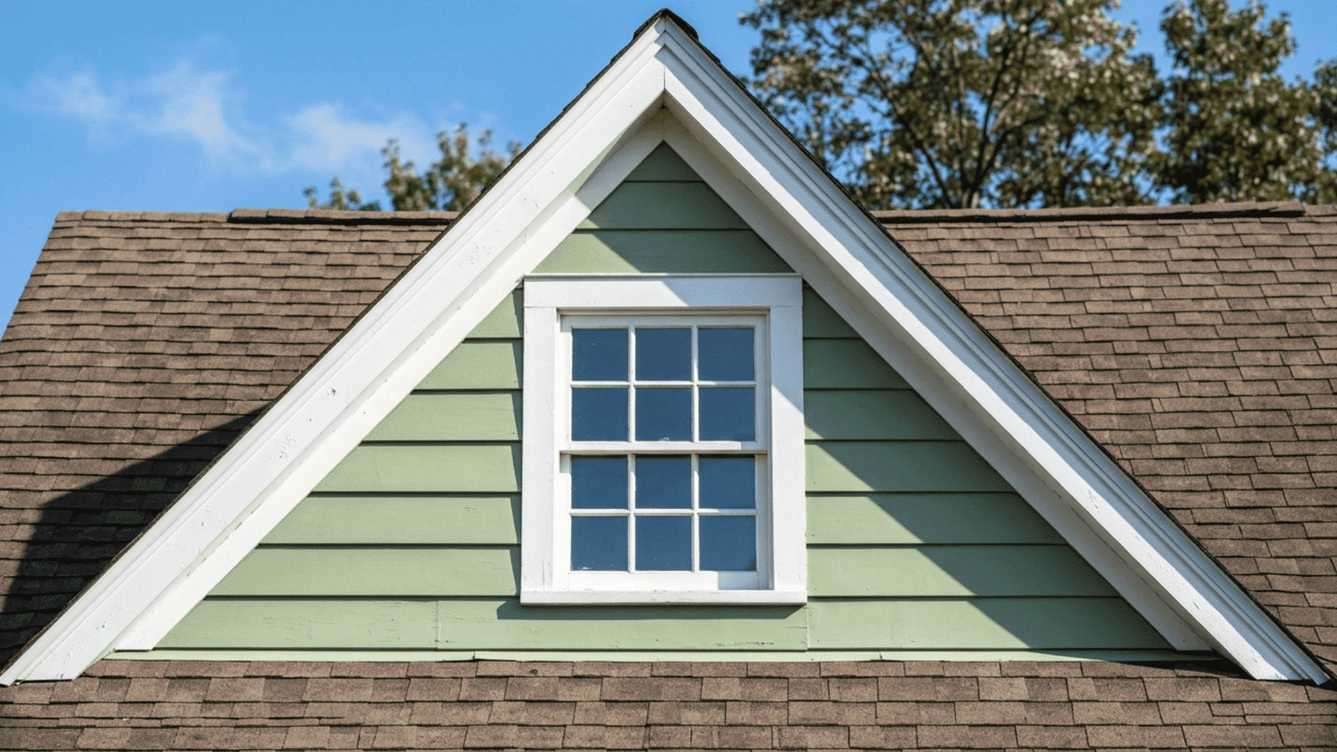 green wall dormer with a central window extending from the house facade